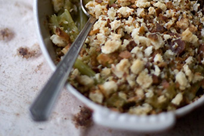 Braised Celery with Crunchy Bread Crumb Topping