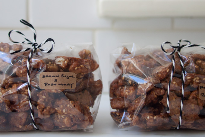 Two pans of candied walnuts to cool