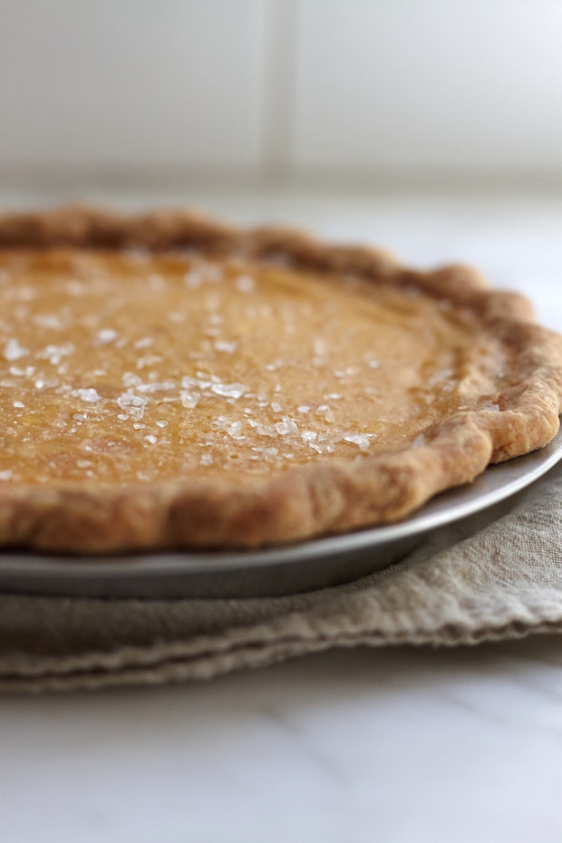 Buttermilk Pie cooling in a Pie Plate