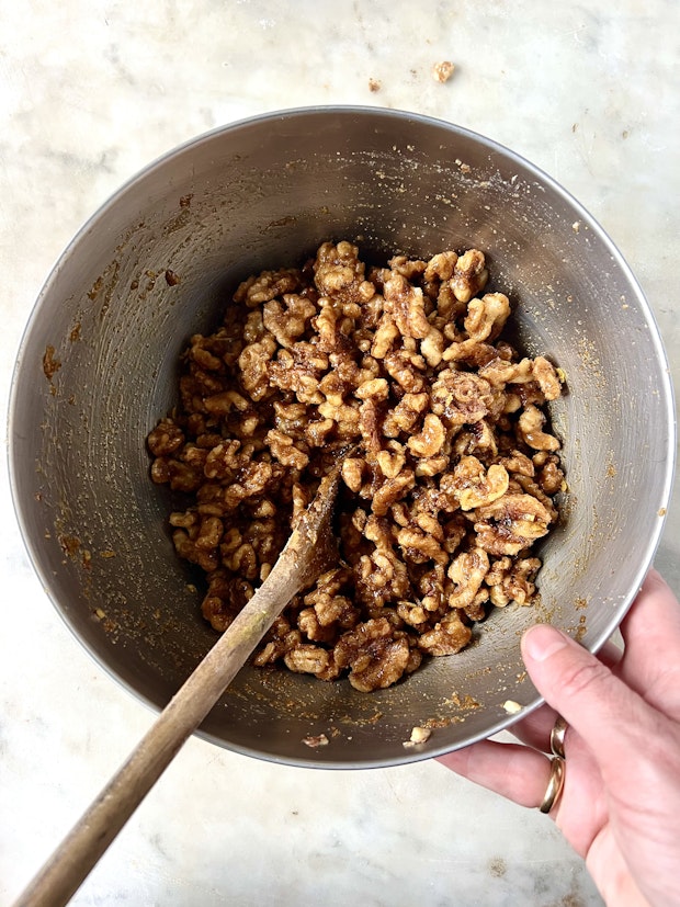 Walnuts in a Bowl coasted with Brown Sugar Mixture