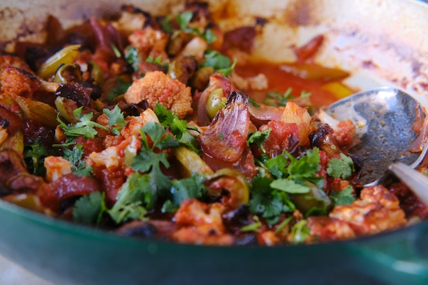 close-up of caponata ingredients