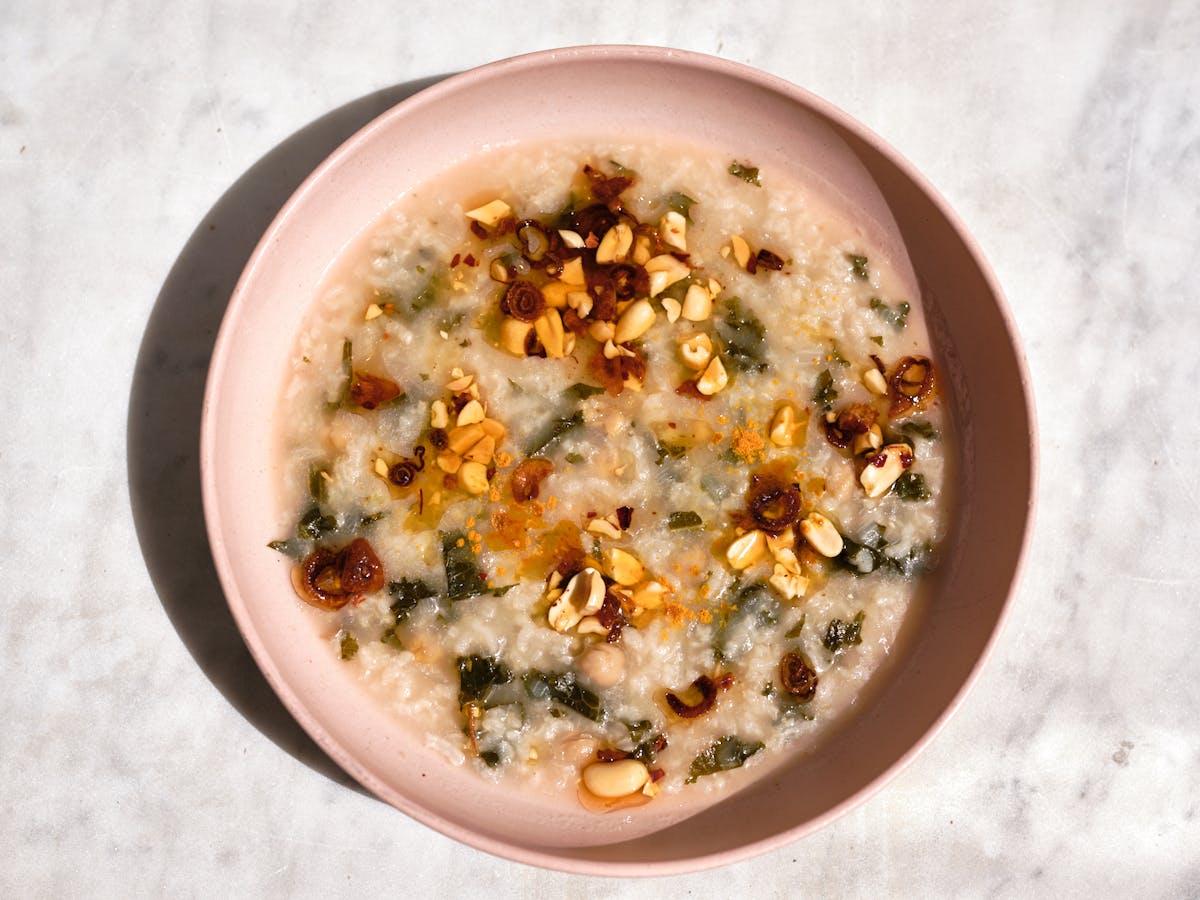 Chickpea & Rice Soup with Garlic Chile Oil