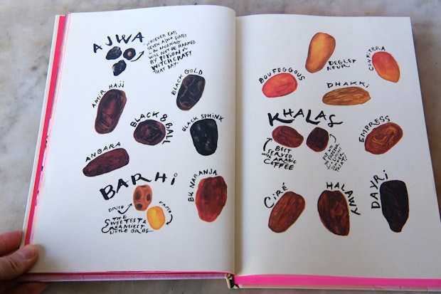 Illustration of different date varietals in cookbook