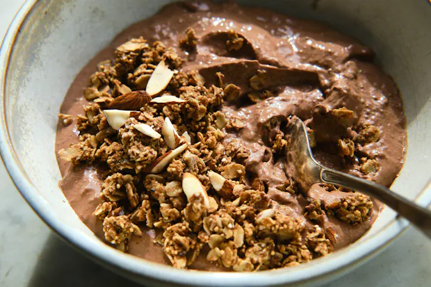 chocolate chia pudding in a bowl