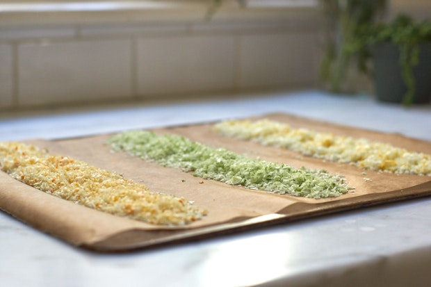 citrus salts drying on baking sheet