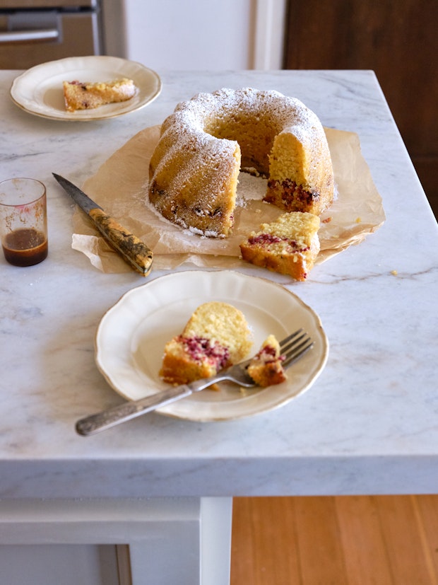 Cake Sliced on Marble Counter