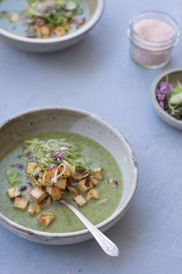 Broccoli Soup with Coconut Milk served in a Ceramic Bowl