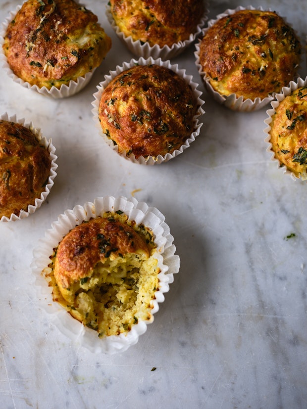 Cottage Cheese Muffins on a Marble Counter