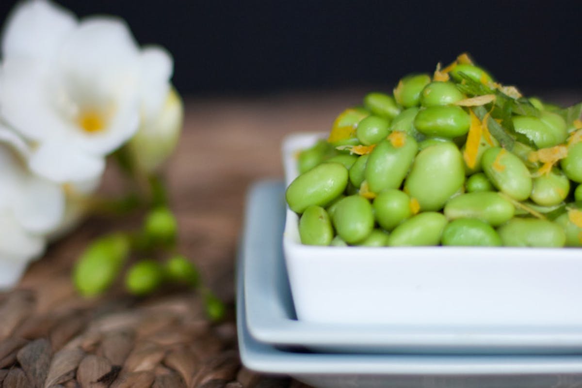 Edamame Salad with Shiso + Meyer Lemon Vinaigrette