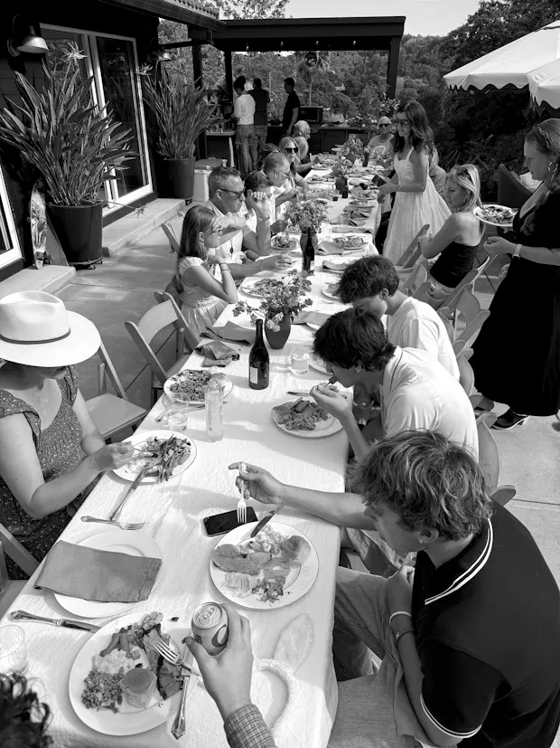 Farro Salad with Olives and Pecorino on a large table at a party