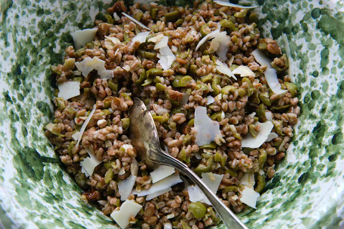 Farro Salad with Olives, Walnuts and Pecorino