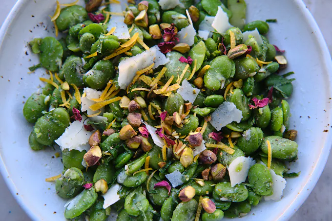 Fava Beans with Mint, Lemon & Pistachios