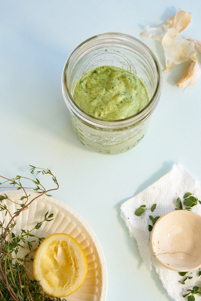 Five Minute Avocado Dressing with Herbs and Spinach