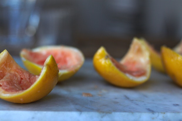 skins from grapefruit that has been squeezed into grapefruit juice