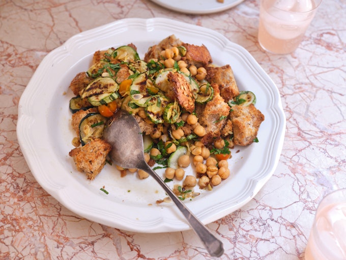 Grilled Zucchini and Bread Salad