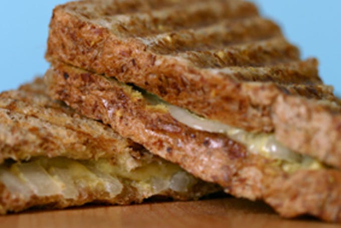 Classic Grilled Cheese with Marinated Onions and Whole Grain Mustard