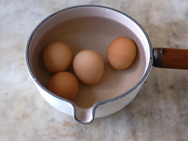 eggs in a saucepan covered with water