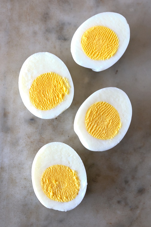 hard boiled eggs cut in half