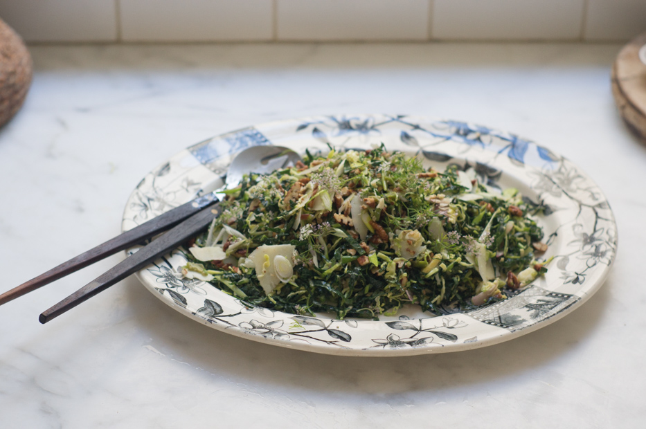 Lacinato Kale and Pecorino Salad on an Antique Serving Platter