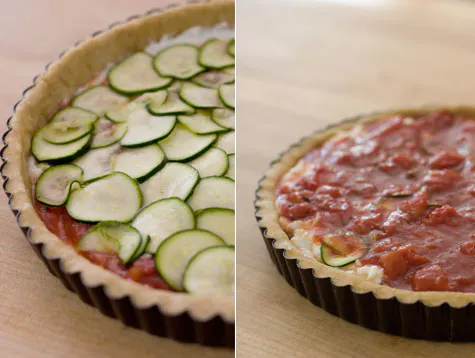 assembling a lasgna tart