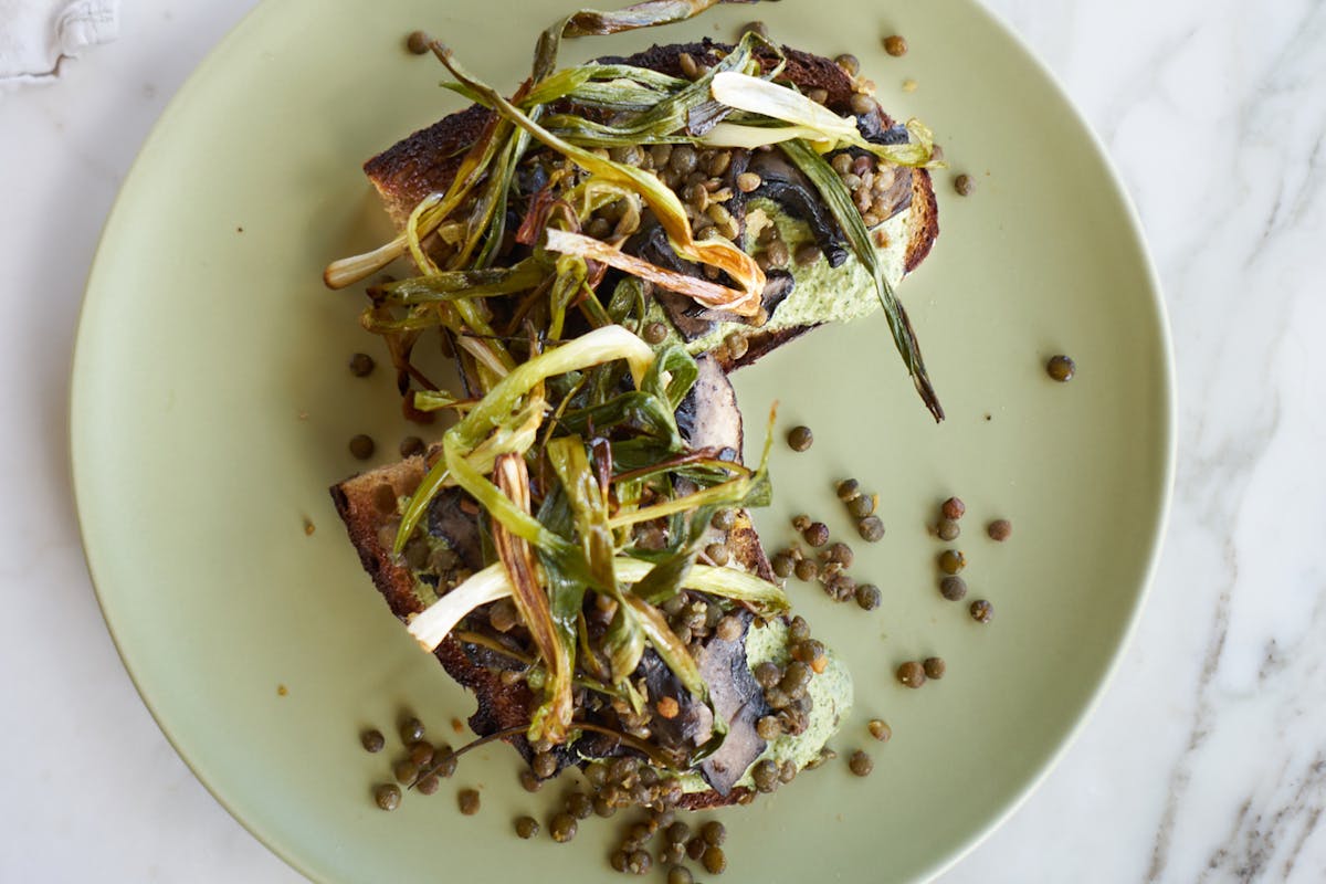 Mushroom Scallion Tartine with Poblano Yogurt