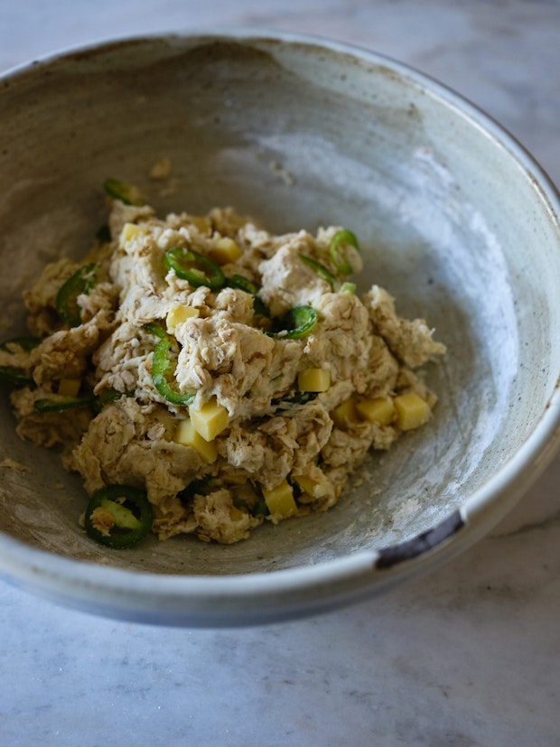 Oatmeal Bread Ingredients Combined in Bowl