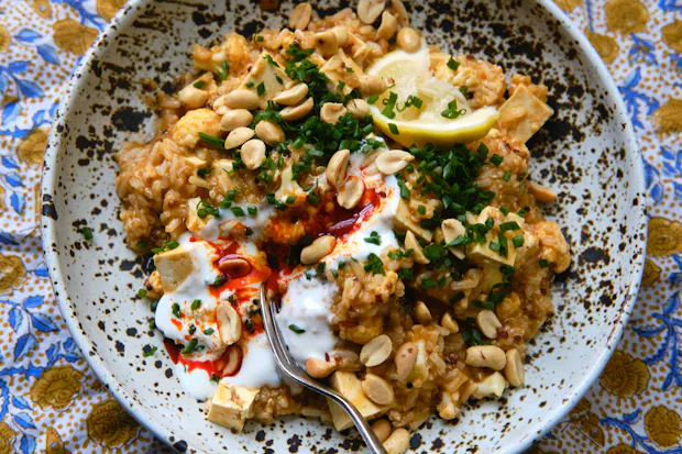One-Pot Indian-Spiced Rice with Cauliflower and Tofu