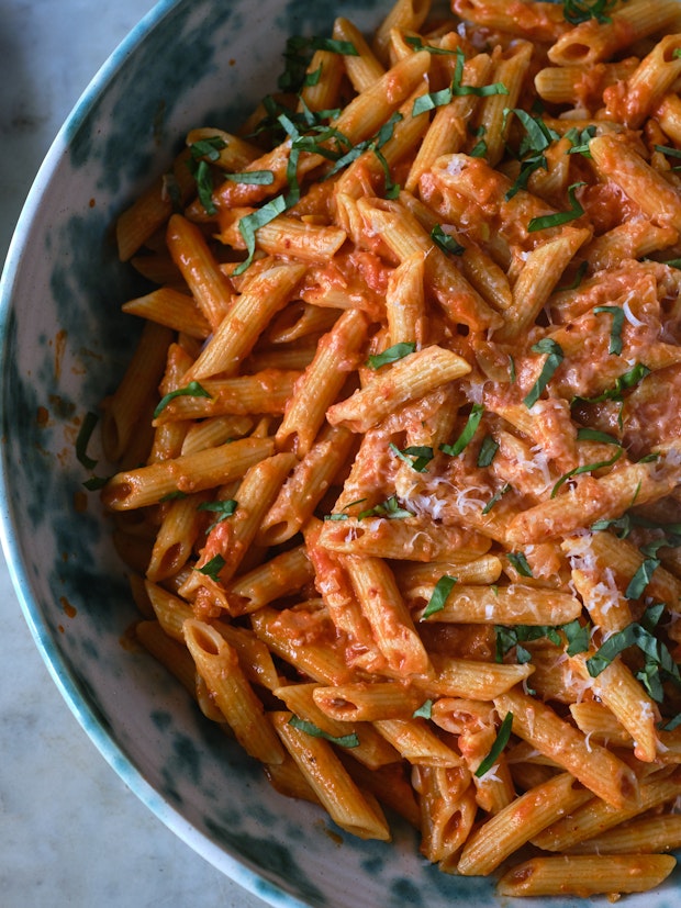 penne alla vodka in a large bowl