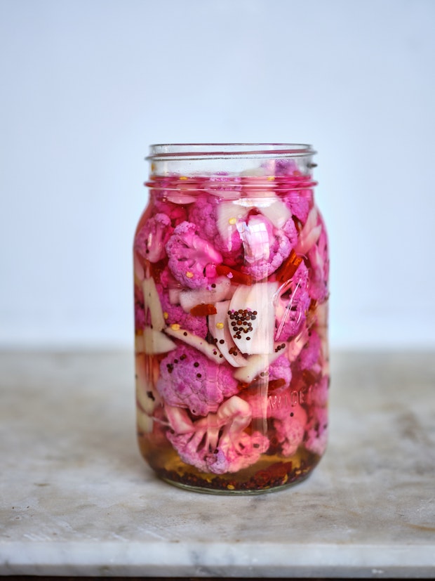 Quick Pickled Cauliflower in a Mason Jar