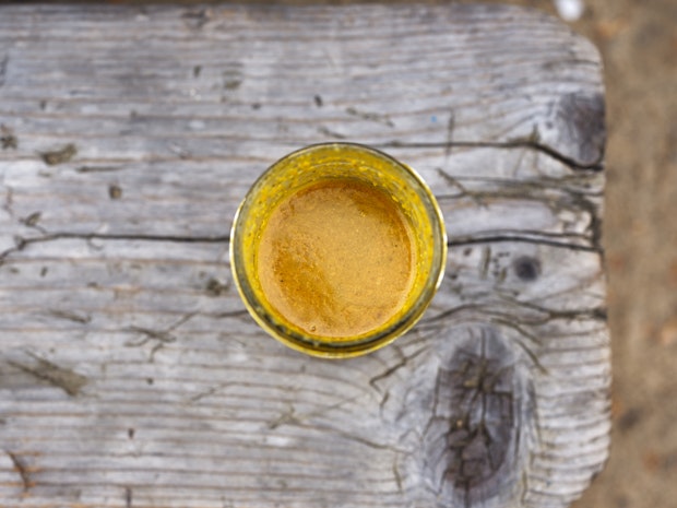 ginger curry dressing in a glass jar