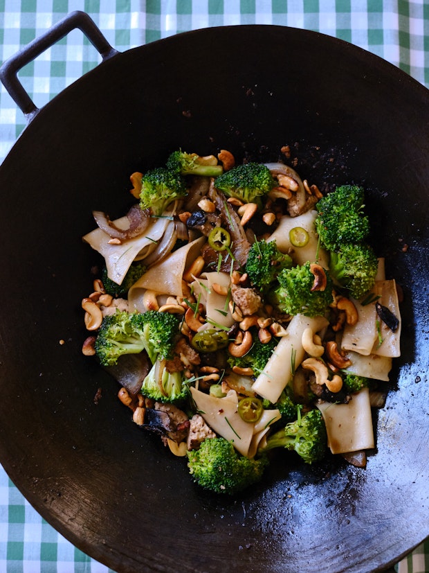 A Favorite Rice Noodle Stir Fry To Make With Whatever Green Veg You Have