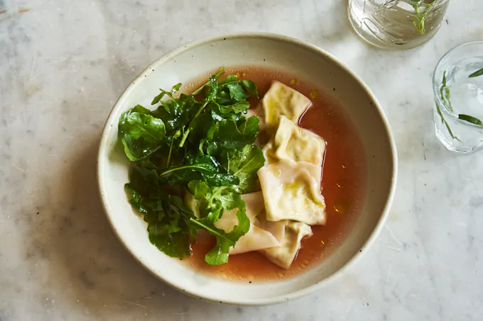 Quick Ricotta Dumplings in Tomato Broth