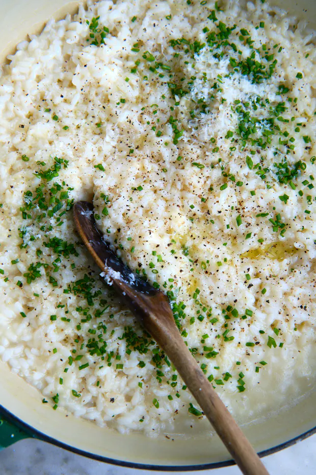 Risotto in a wide saucepan