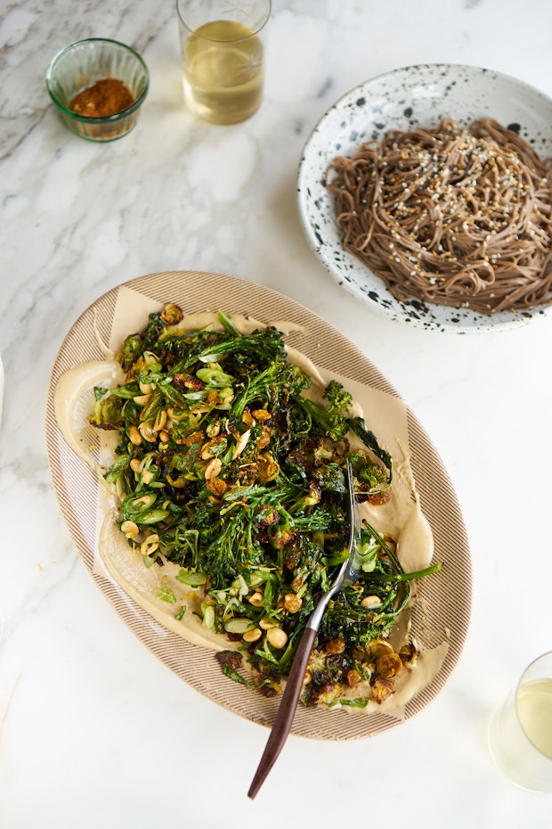 roasted broccoli on a table for dinner