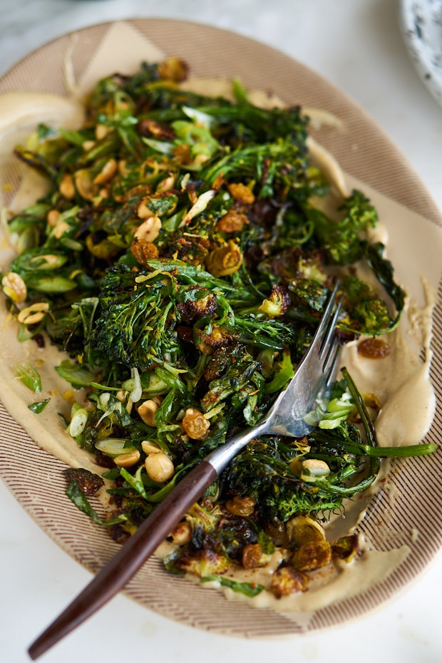 roasted broccoli on a serving plate