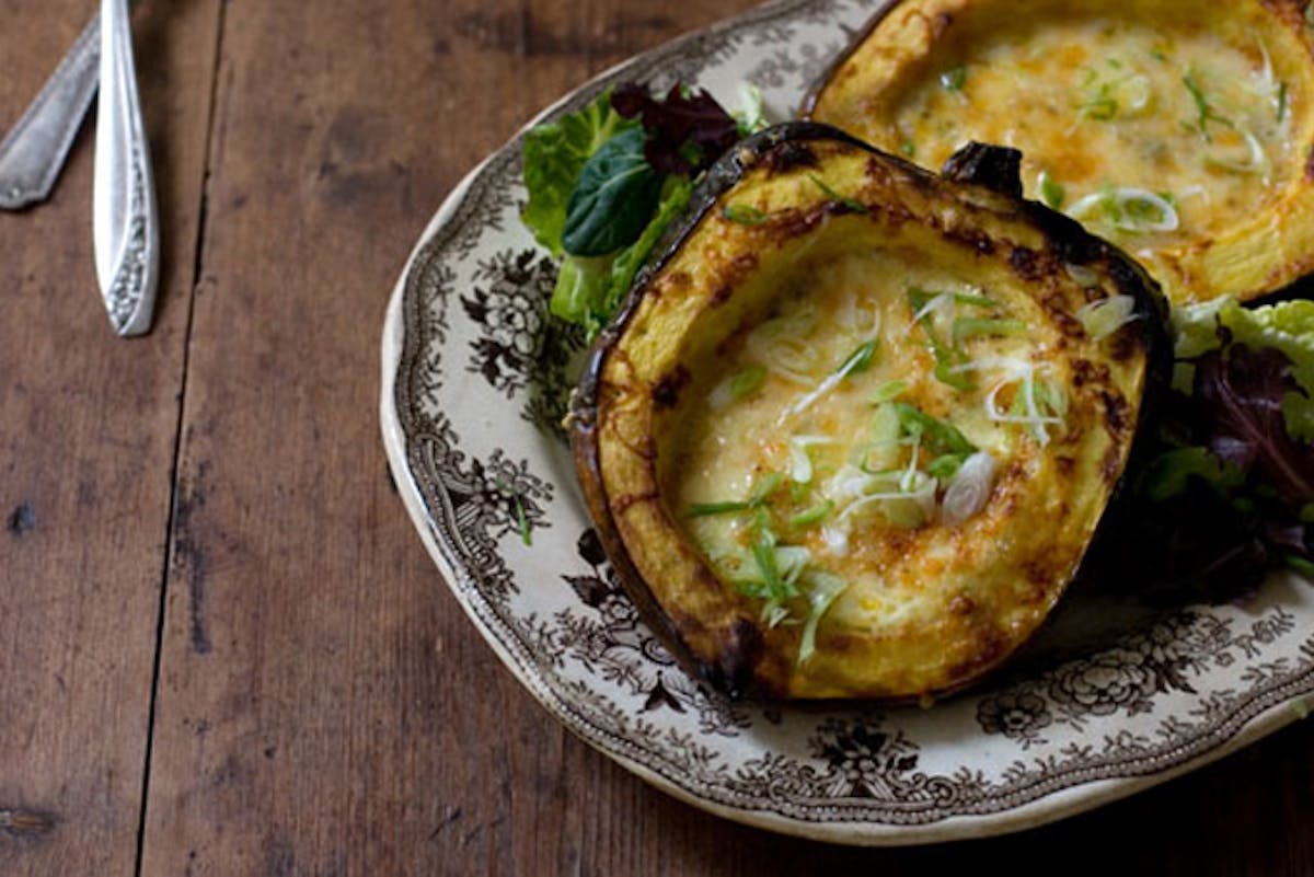 Roasted Corn Pudding in Acorn Squash