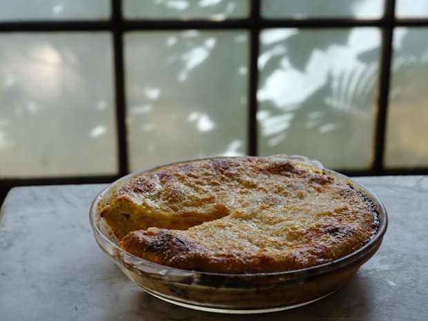 shaker lemon pie cooling near a window