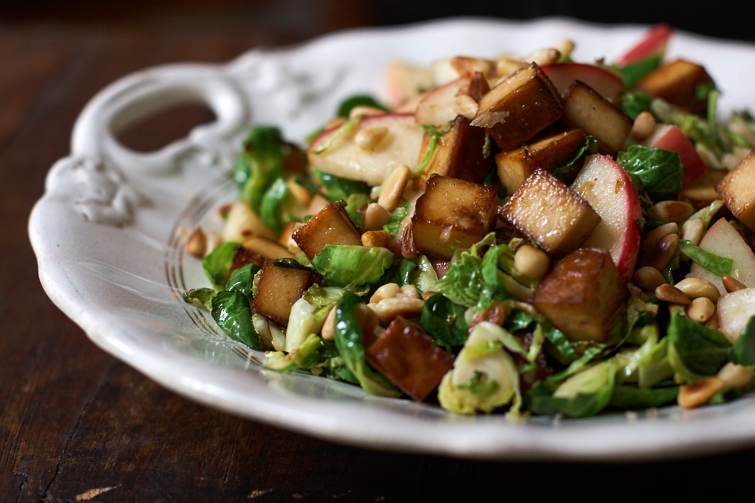 Caramelized Brussels Sprouts and Apples with Tofu