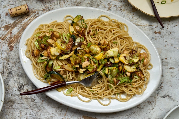 Simple Sautéed Zucchini on a White Platter