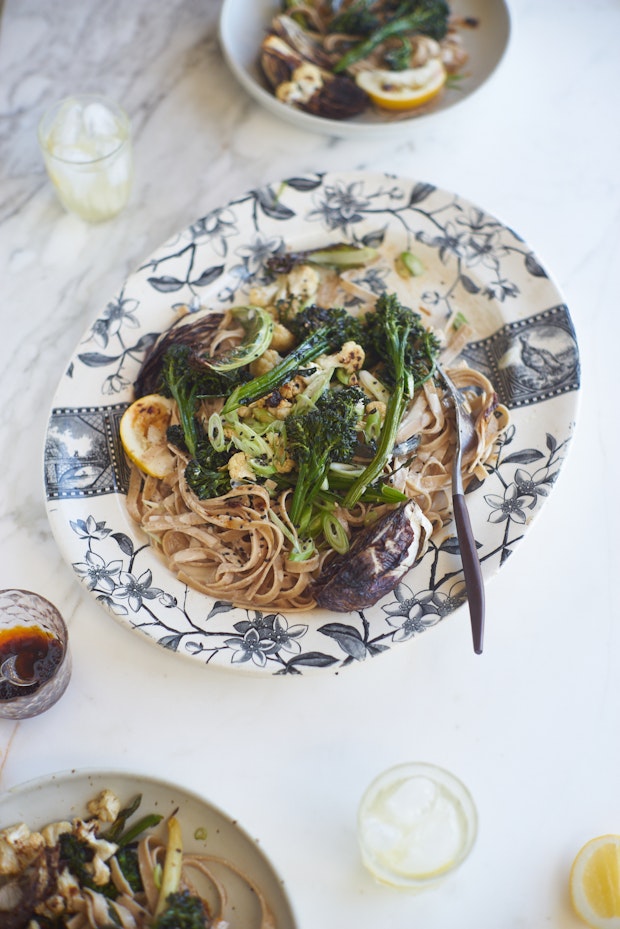 Spicy Tahini Noodles with Roasted Vegetables