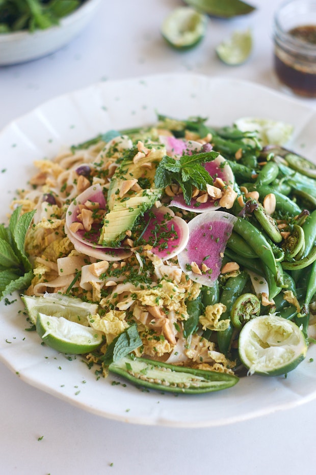 spring roll salad arranged on a large plate