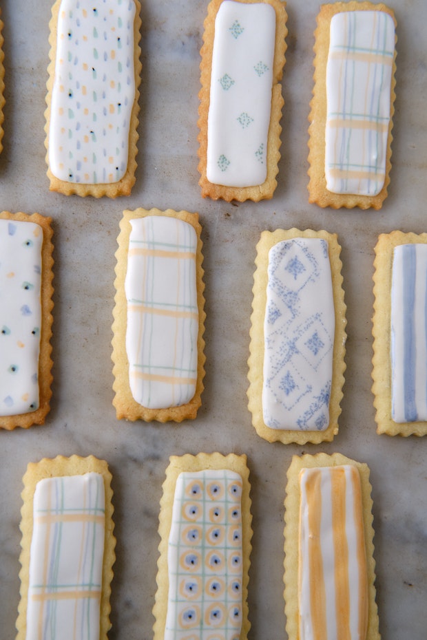 sugar cookies with royal icing on counter