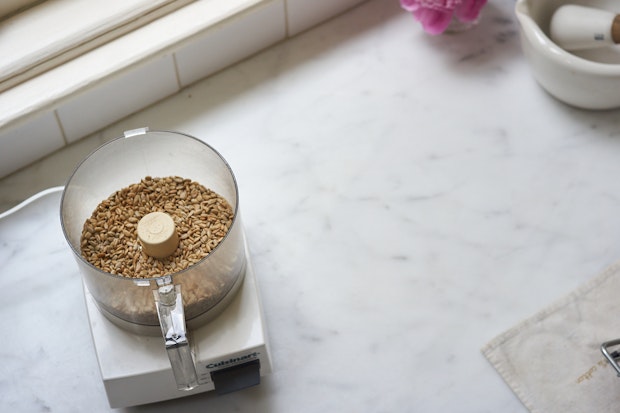 raw sunflower seeds in a food processor before blending