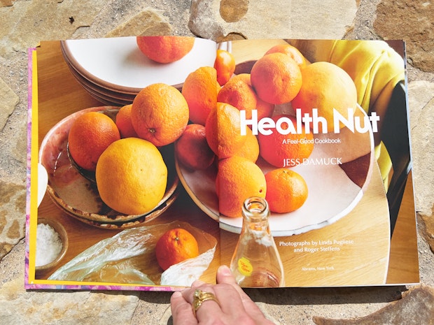 opening page spread of health nut cookbook by jess damuck