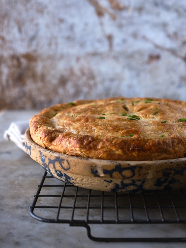 vegetable pot pie on a wire cooling rack