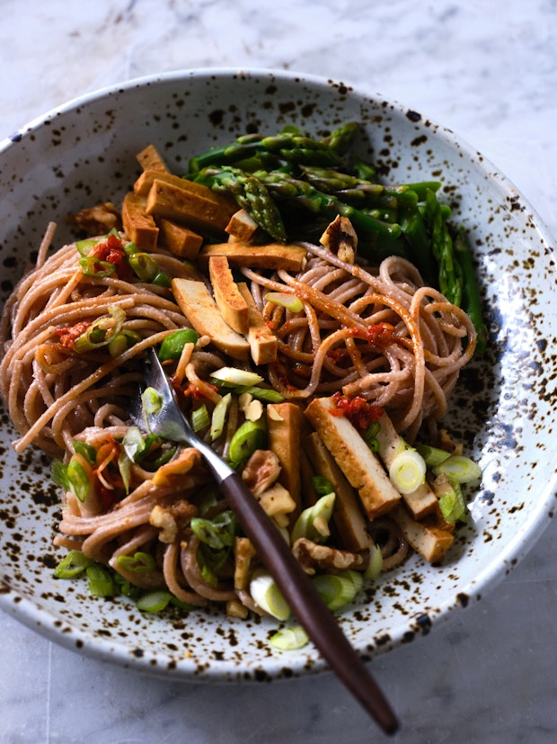 Walnut Miso Noodles in a Bowl